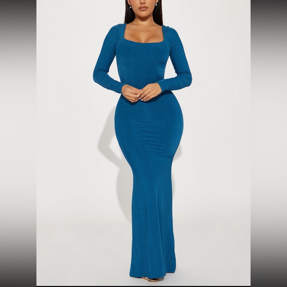 Teal ribbed maxi dress